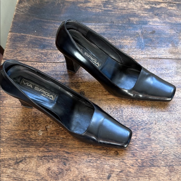 Italian leather Black Square-Toe block Heels size 9 - Picture 13 of 13